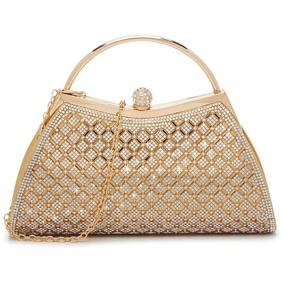 NWT elegant evening bag. Golden sparkle jeweled bag. Comes with detachable chain - Picture 1 of 14